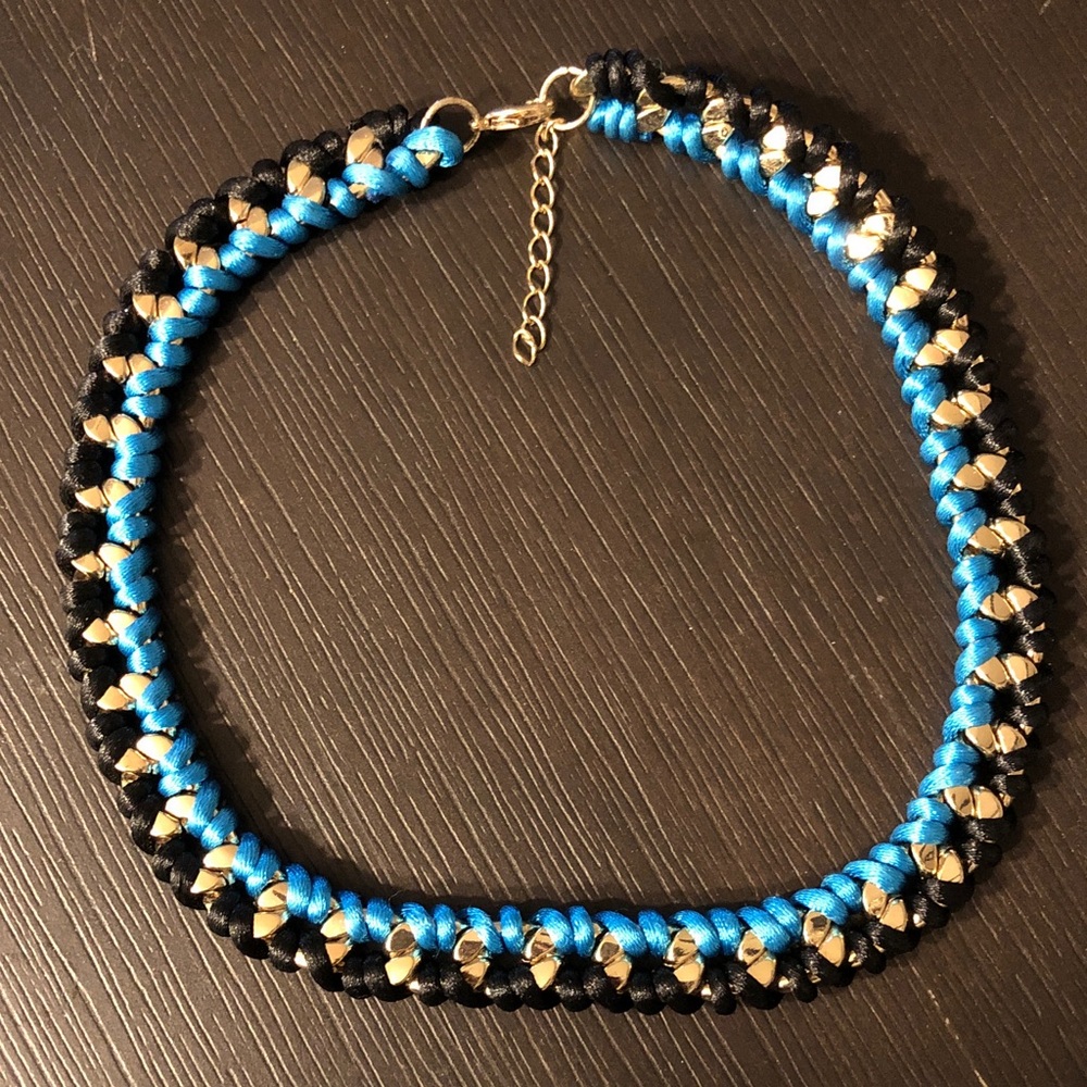 Braided Blue and Black Beaded Choker Necklace